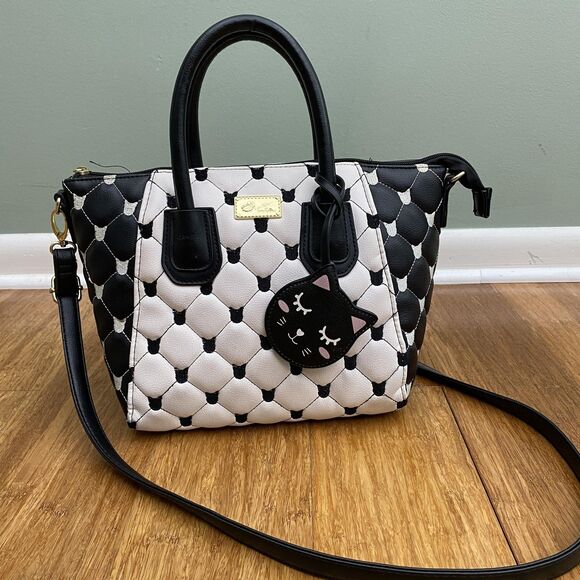 Betsey Johnson Handbags - Luv Betsey Johnson Satchel Bag Black White Cat Quilted Crossbody Faux Leather